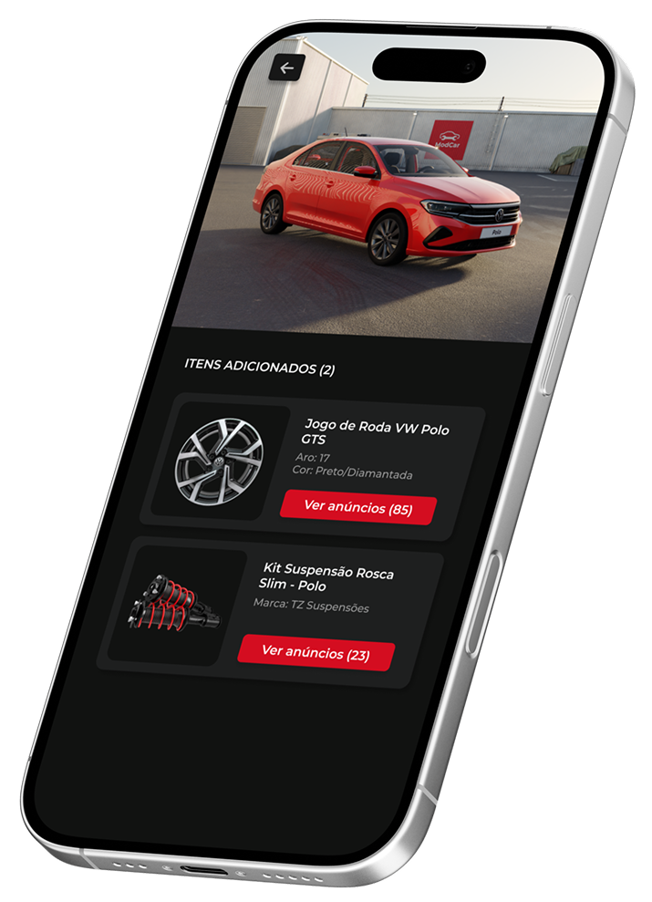 App ModCar na tela do celular